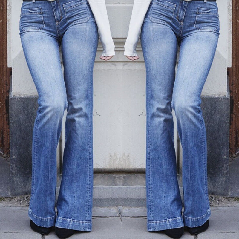 Patch Pocket Sexy Skinny Wide-leg Flared Trousers
