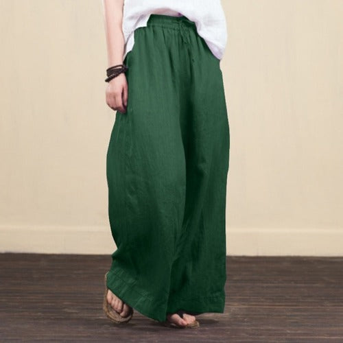 New Ladies Loose Wide Leg Pants Fashion Casual Cotton And Linen Trousers Women