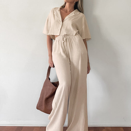 Loose Casual And Comfortable Pajamas Two-piece Cotton And Linen Short-sleeved Trousers Ladies' Homewear