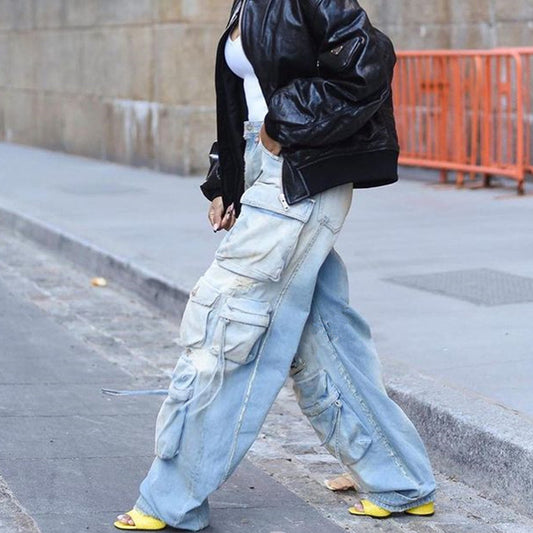 Ladies New Denim Stereo Multi-pocket Trousers