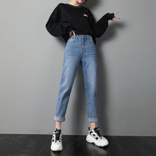 Korean Version Of High Waist Slim Slim Stretch Cropped Trousers