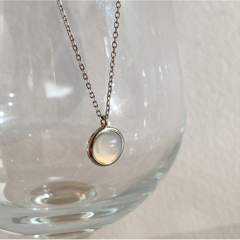 White Chalcedony Pendant Necklace Simple