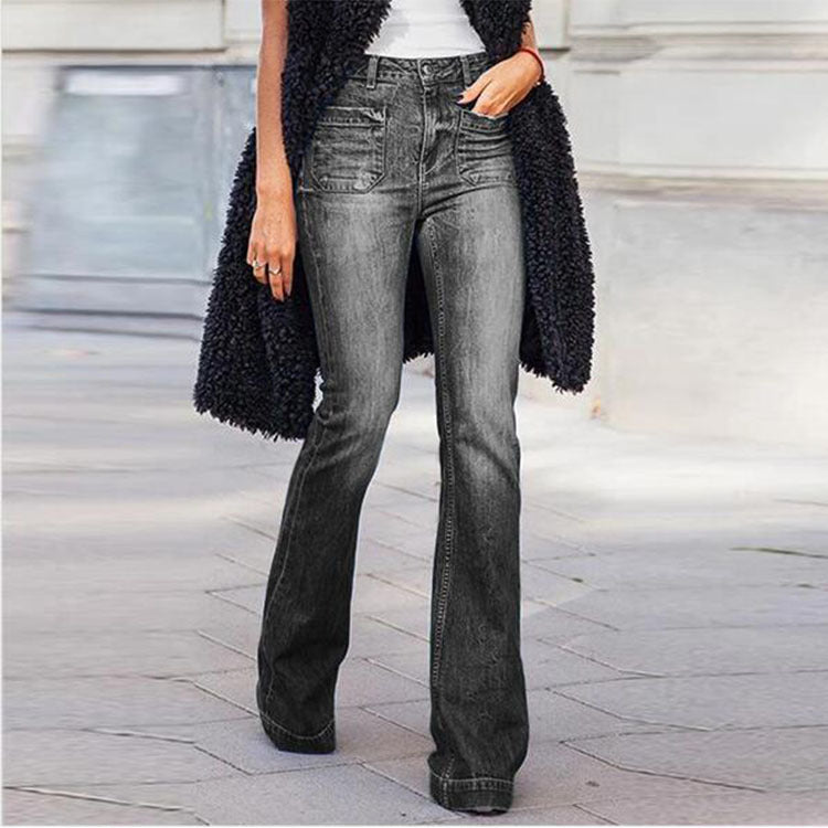 Patch Pocket Sexy Skinny Wide-leg Flared Trousers
