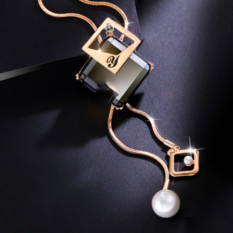 Long Sweater Chain Simple Square Pendant Female Pendant