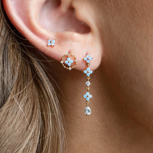 Light Blue Earings Set Temperament Orchid Combination