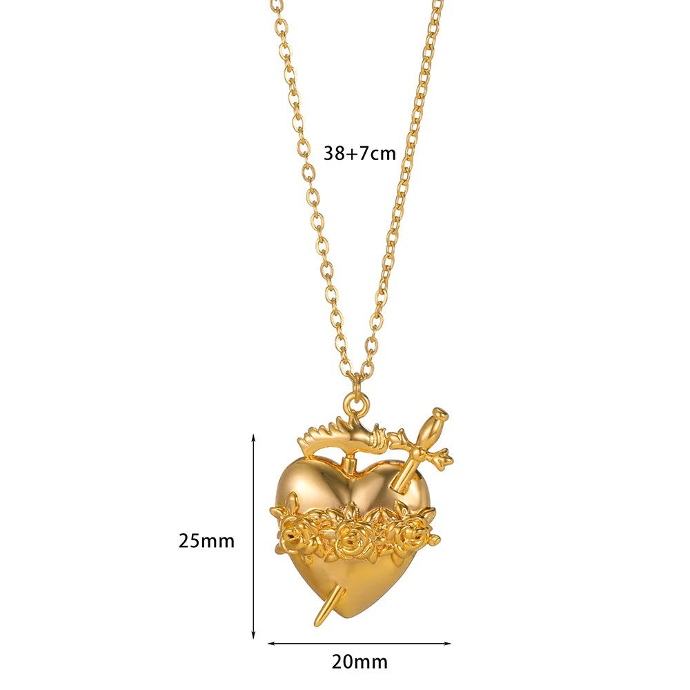 Creative Fashion Heart-shaped Sword Love Heart Flowers Pendant Necklace