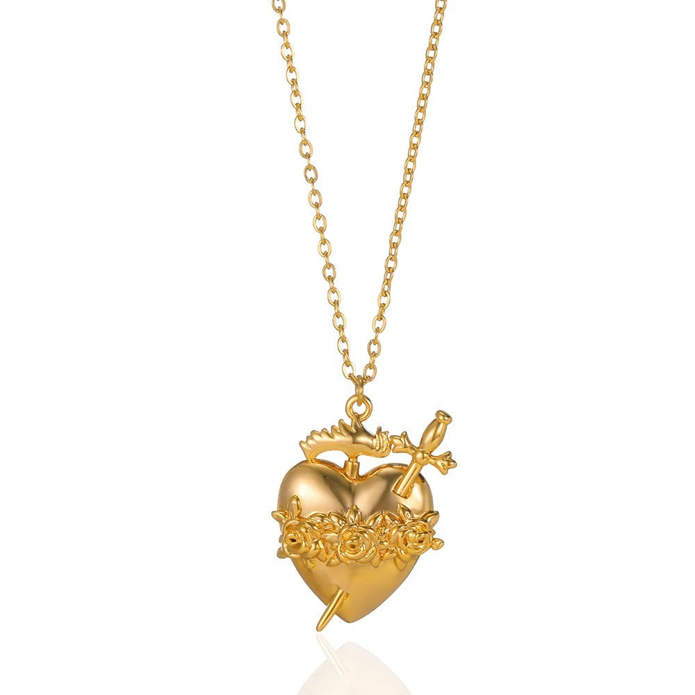 Creative Fashion Heart-shaped Sword Love Heart Flowers Pendant Necklace