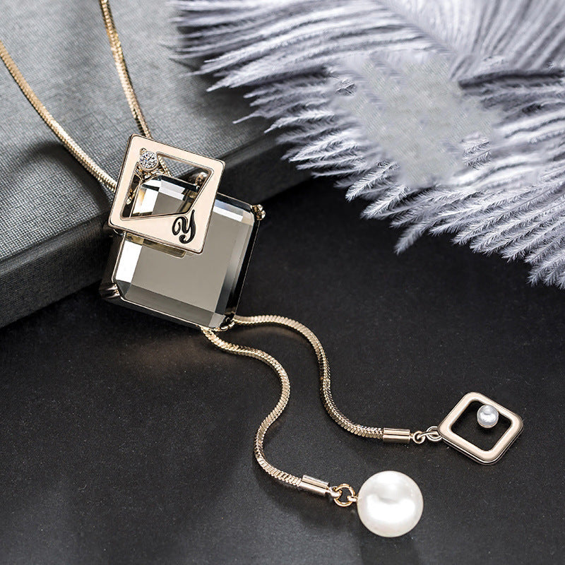 Long Sweater Chain Simple Square Pendant Female Pendant