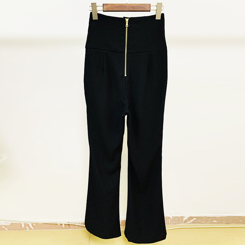 Ladies High Waist Slim Fit Waist Drawn Casual Trousers