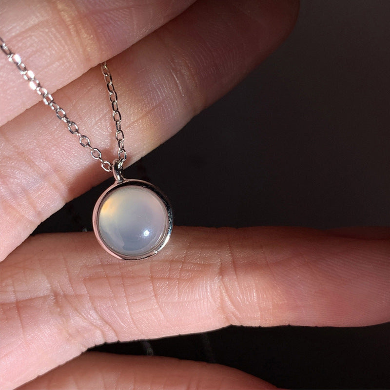 White Chalcedony Pendant Necklace Simple