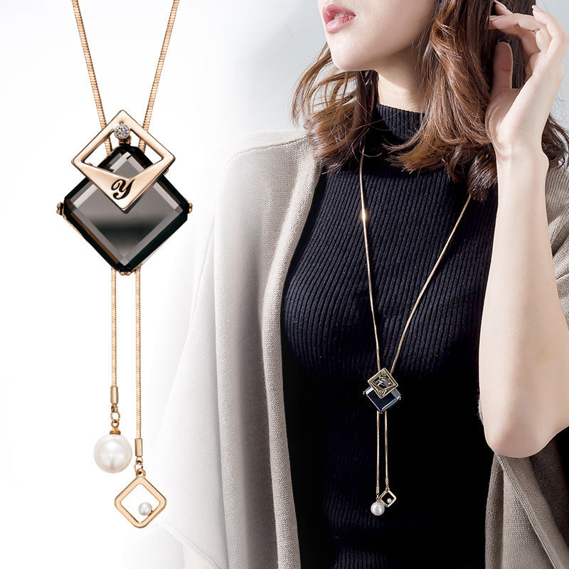 Long Sweater Chain Simple Square Pendant Female Pendant