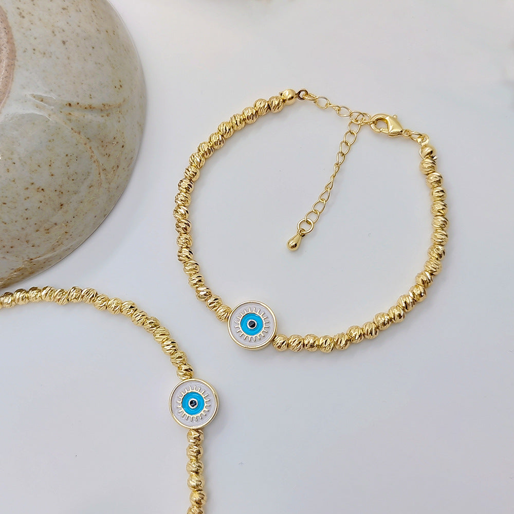 Beaded 18K Copper-plated Gold Lucky Blue Eyes Bracelet