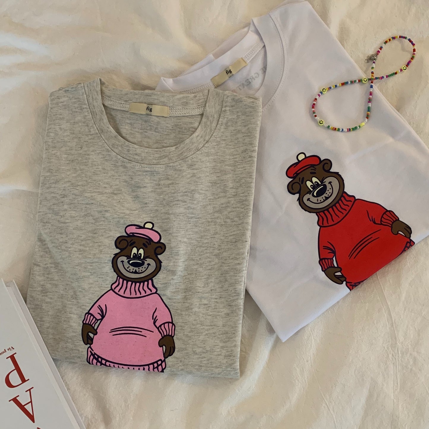 Women's Casual Loose Round Neck Short-sleeved Bear Printed T-shirt
