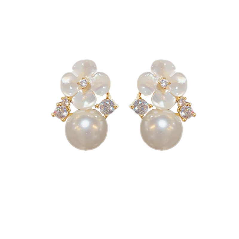 Mori Style Sweet Art Style Fashion Flower Pearl Stud Earrings