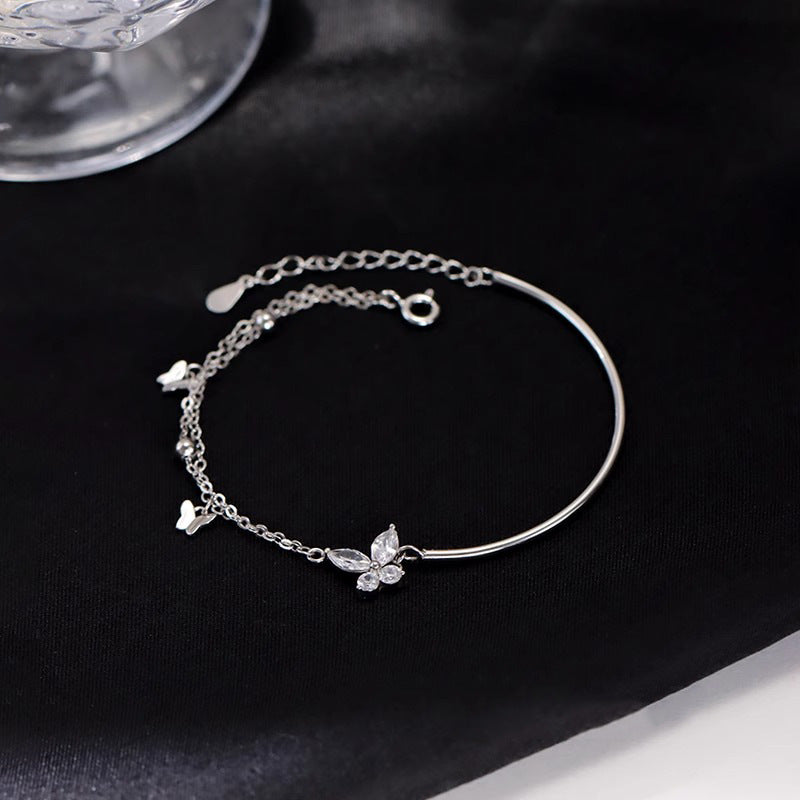 S925 Sterling Silver Butterfly Bracelet Women's Silver Accessories Light Luxury Minority Exquisite