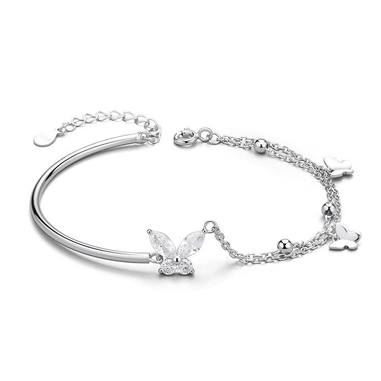 S925 Sterling Silver Butterfly Bracelet Women's Silver Accessories Light Luxury Minority Exquisite