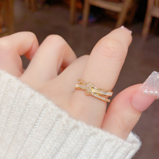 Korean Style Simple And Light Luxury Special-interest Design Shell Double Layer Wave Open Ring