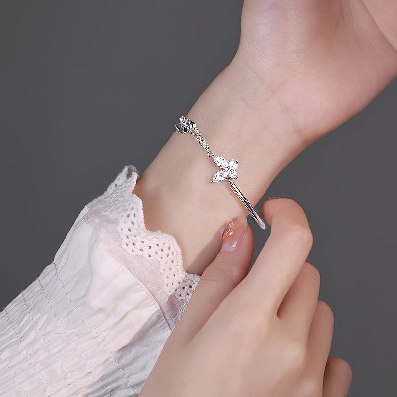 S925 Sterling Silver Butterfly Bracelet Women's Silver Accessories Light Luxury Minority Exquisite