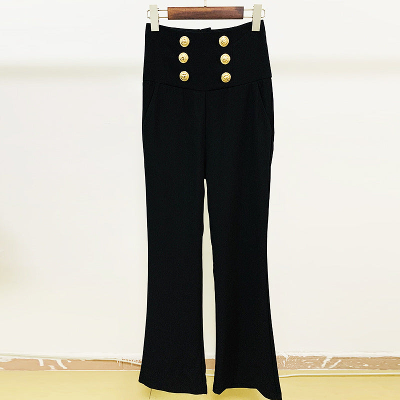 Ladies High Waist Slim Fit Waist Drawn Casual Trousers