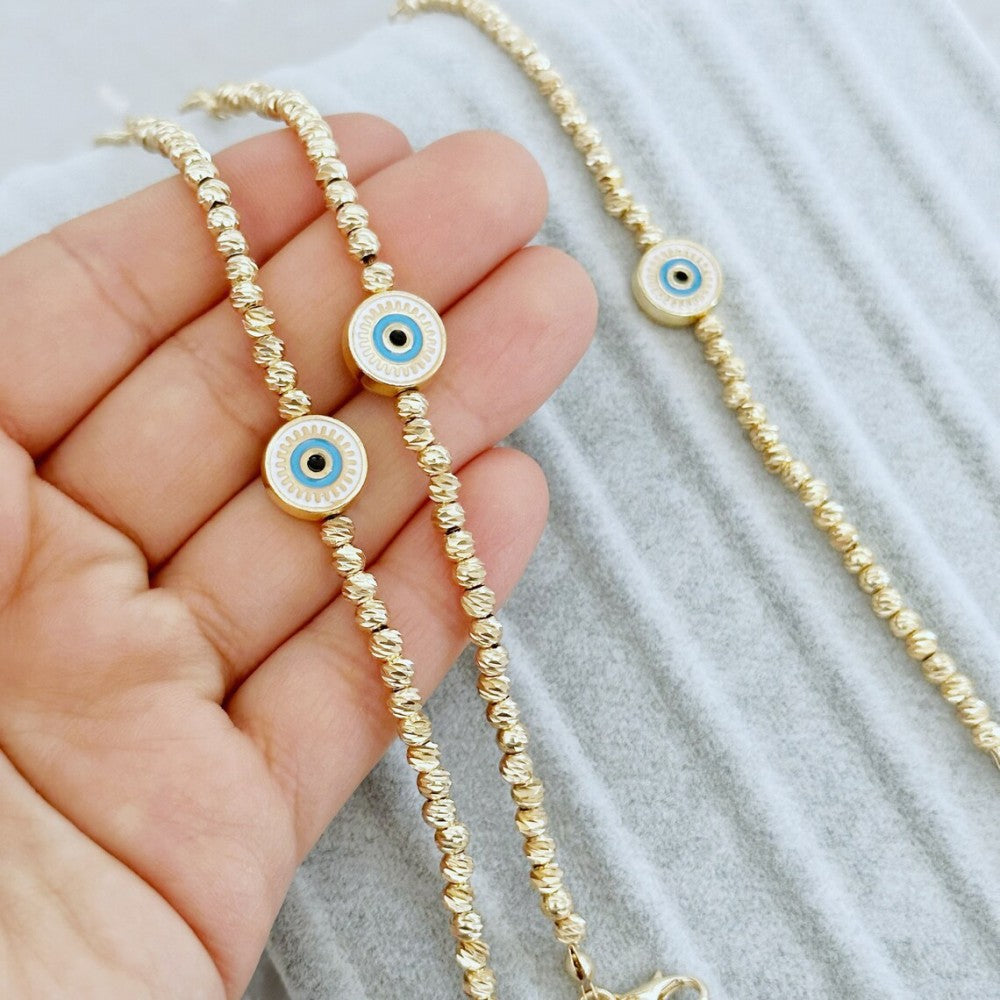 Beaded 18K Copper-plated Gold Lucky Blue Eyes Bracelet